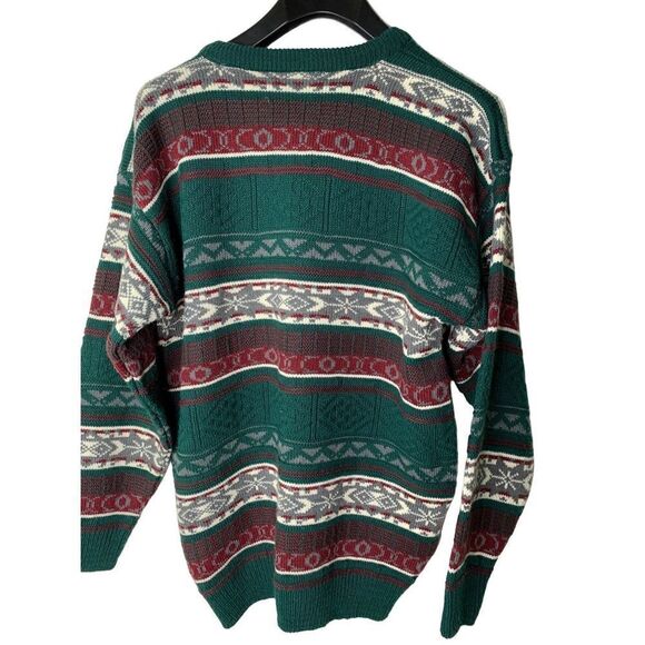 Vintage 90s Emerald club Fair Isle sweater pullover crew neck green size large - Picture 2 of 6